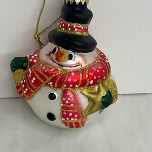 Krebs Glass Christmas Ornament Snowman With Black Hat Ornament 3.5"